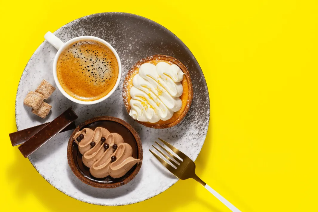 Café Gourmand tray with coffee and French desserts