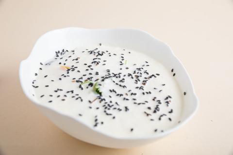 Mousse of haddock, Roquefort and plum