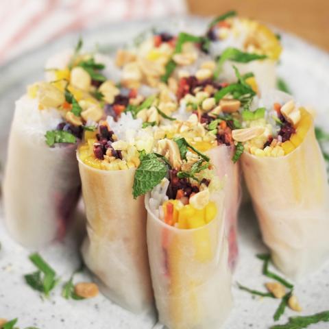 MANGO AND RAINBOW CARROT SPRING ROLLS