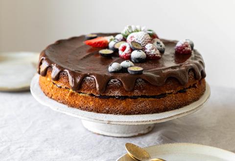 Sponge cake chocolate red berries
