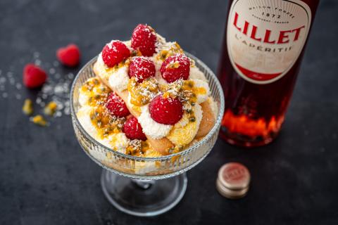 Lillet Rosé Tiramisu mit Maracuja & Himbeeren im Glas