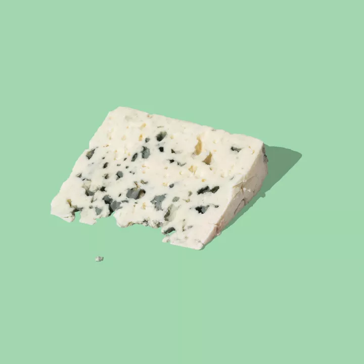 A slice of Roquefort cheese