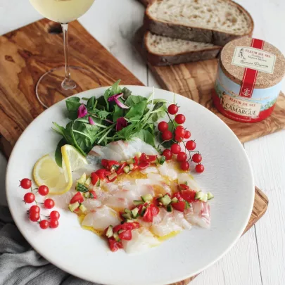 Sea bream carpaccio with ravigotte sauce