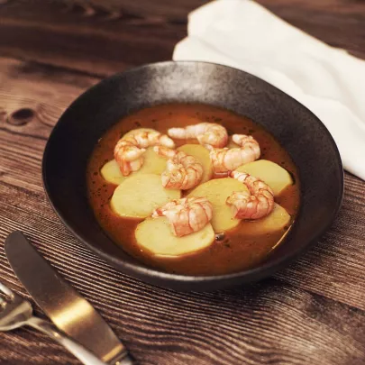 TFM_Mediterranean red prawns with confit potatoes