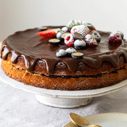 Sponge cake chocolate red berries