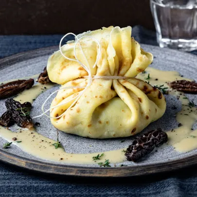 Aumônière mit winterlichem Gemüse, Beurre blanc und Morcheln