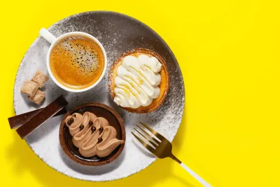 Café Gourmand tray with coffee and French desserts