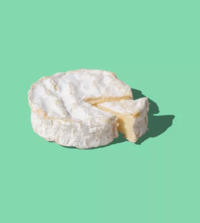 Camembert Cheese on green background