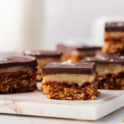 Dark Chocolate, Oats and Salted Butter Caramel Squares 