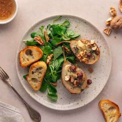 Roasted Pears with Bleu d'Auvergne and Mâche Salad  
