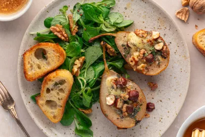 Roasted Pears with Bleu d'Auvergne and Mâche Salad